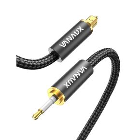 كابل صوت بصري من Toslink إلى Mini Toslink 24K كابلات ألياف بصرية رقمية S/PDIF مطلية بالذهب للمسرح المنزلي، وبار الصوت، وأجهزة التلفاز/مكبرات الصوت/أنظمة Hi-Fi (Mini Toslink إلى Toslink، 5 أقدام/1.5 متر)