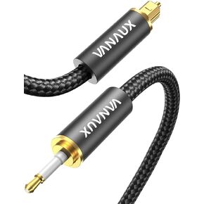 كابل صوت بصري من Toslink إلى Mini Toslink 24K كابلات ألياف بصرية رقمية S/PDIF مطلية بالذهب للمسرح المنزلي، وبار الصوت، وأجهزة التلفاز/مكبرات الصوت/أنظمة Hi-Fi (Mini Toslink إلى Toslink، 5 أقدام/1.5 متر)