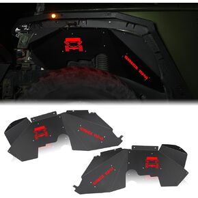 Rear Inner Fender Liners Compatible with Jeep Wrangler JK JKU Aluminum,with 2 LED Lights for 2007-2018 Wrangler Accessories JK JKU Sport Sahara Rubicon 2/4 Doors