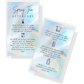 Spray Tan Aftercare Cards | 50 Pack | 2 x 3.5" in. Business Card Size | Traditional Spray Tan | Non-Reflective Matte Holographic Design