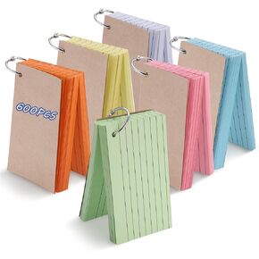 600PCS Colored Index Cards, 3x5 Inches Flash Cards with Ring, Both Sides Ruled Index Flashcards, Heavy Study Cards Lined Notecards for Home Office School Learning in Kuwait