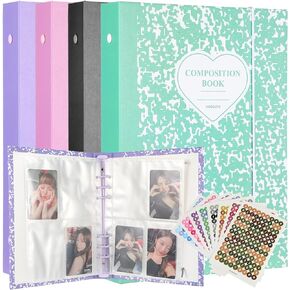 Honoson 4 Pcs A5 Binder Kpop Photocard Binder Album with 20 Pcs 160 Pockets Kpop Photocard Sleeve 6 Ring Inner Refills and Stickers Holder Book for Picture Card Storage(Splash Pattern)