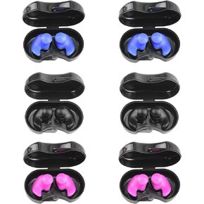 6 Pairs Swimming Earplugs Waterproof Swim Ear Plugs Adults Reusable Silicone Ear Protectors for Swimming Showering Surfing Snorkeling and Other Adults Kids Water Sports,3 Colors