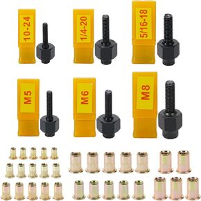 HIFESON Hand Rivet Nut Tool,Handy Rivnut Tool - Metric & SAE with 30pcs Steel Rivet Nuts，Rivet Nut Kit with Sturdy Case Packed, Designed for Tight Space