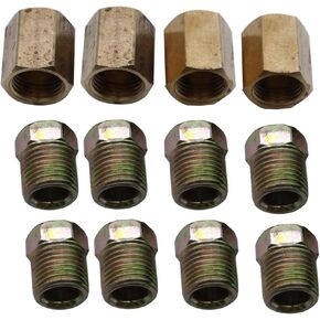12PCS 7/16"-24 Threads Brass Brake Line Fittings Kit for 1/4" Brake Line Tube