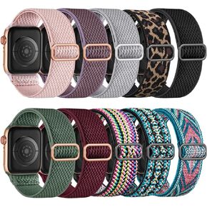 Maledan 10 Pack Stretchy Braided Solo Loop Compatible with Apple Watch Band 38mm 40mm 41mm 42mm 44mm 45mm 49mm Women Men,Soft Nylon Elastic Strap Wristband for iWatch Series Ultra 9 8 7 6 5 4 3 2 1 SE