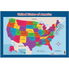 USA Map for Kids - United States Wall/Desk Map (18" x 26" Laminated)