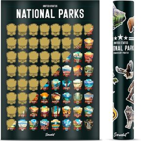 US National Park Scratch Off Poster for Outdoor and Nature Enthusiasts - Large Size 23"x17" - Extra Large Illustrations of all 63 National Parks - - Road Trip Bucket List