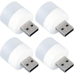 DASITON Plug in LED Night Light Mini USB LED Light Flexible USB LED Ambient Light Mini USB LED Light, LED Portable car Bulb, Indoor, Outdoor, Reading, Sleep (2 White Light + 2 Warm Light)