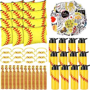 LEIFIDE 148 Pcs Softball Team Gifts for Girls Include Softball Water Bottle Makeup Bags Softball Bracelet Hair Ties Sticker Softball Accessories Softball Party Favors for Kids Birthday Supplies