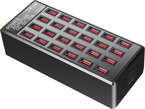 منفذ 100 وات 24 (20 أمبير)، محطة شحن سريعة USB، شاحن USB سريع لسطح المكتب للسفر، منظم محطة شحن متعدد المنافذ متوافق مع الهواتف الذكية والطاولات والمزيد من الأجهزة in Saudi Arabia