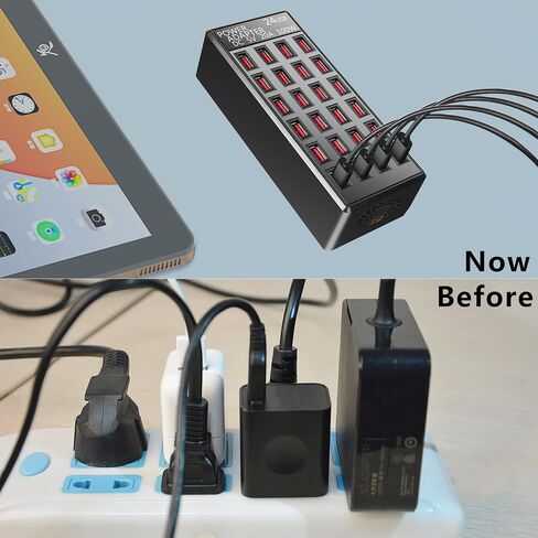 منفذ 100 وات 24 (20 أمبير)، محطة شحن سريعة USB، شاحن USB سريع لسطح المكتب للسفر، منظم محطة شحن متعدد المنافذ متوافق مع الهواتف الذكية والطاولات والمزيد من الأجهزة in Saudi Arabia