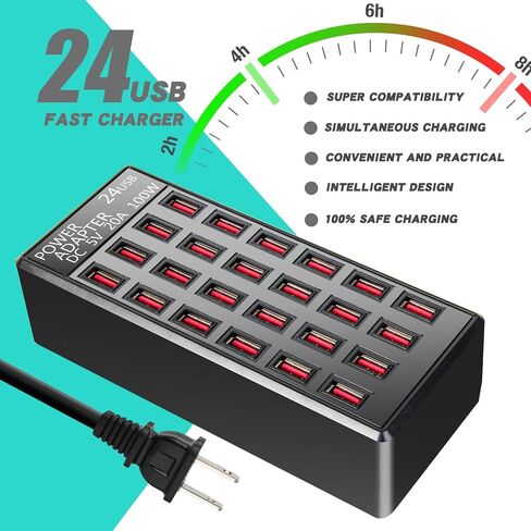 منفذ 100 وات 24 (20 أمبير)، محطة شحن سريعة USB، شاحن USB سريع لسطح المكتب للسفر، منظم محطة شحن متعدد المنافذ متوافق مع الهواتف الذكية والطاولات والمزيد من الأجهزة in Saudi Arabia