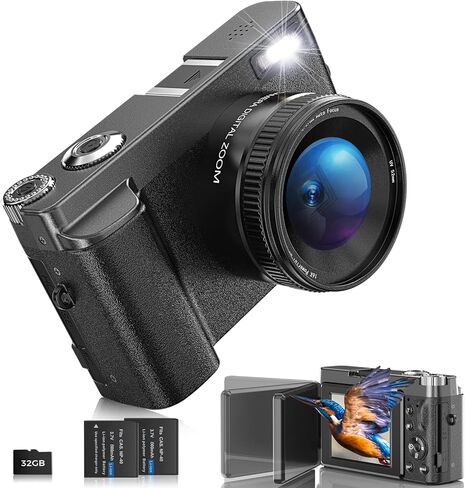 كاميرا رقمية بدقة 4K للتصوير الفوتوغرافي، كاميرا تسجيل فيديو بدقة 48 ميجابكسل مع بطاقة 32 جيجابايت، وشاشة قابلة للطي 3 بوصة 180 درجة مع فلاش تكبير 16X، وكاميرات مدمجة مضادة للاهتزاز مع بطاريتين in Kuwait