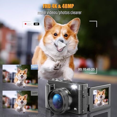 كاميرا رقمية بدقة 4K للتصوير الفوتوغرافي، كاميرا تسجيل فيديو بدقة 48 ميجابكسل مع بطاقة 32 جيجابايت، وشاشة قابلة للطي 3 بوصة 180 درجة مع فلاش تكبير 16X، وكاميرات مدمجة مضادة للاهتزاز مع بطاريتين in Kuwait