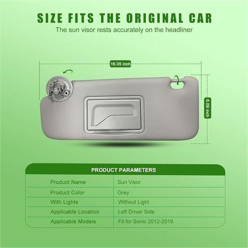 Sun Visor fits for Chevy Sonic 2012-2019 Spark 2013-2016 Left Driver Side and Right Passenger Sides Replaces P95327509 P95327507 Sunvisor（Gray in Saudi Arabia