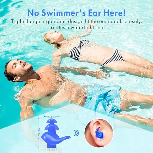 Hearprotek Upgraded Design Silicone Swimming Earplugs, 2 Pairs Waterproof Reusable Ear Plugs for Swimming Showering Bathing Surfing and Other Water Sports Adult Size(Blue) in Saudi Arabia