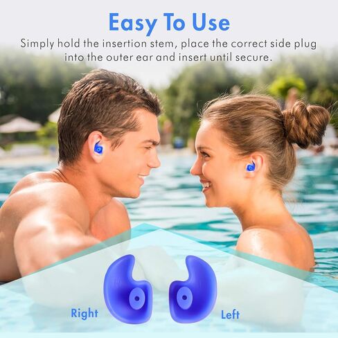 Hearprotek Upgraded Design Silicone Swimming Earplugs, 2 Pairs Waterproof Reusable Ear Plugs for Swimming Showering Bathing Surfing and Other Water Sports Adult Size(Blue) in Saudi Arabia
