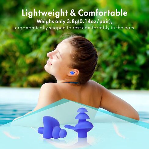 Hearprotek Upgraded Design Silicone Swimming Earplugs, 2 Pairs Waterproof Reusable Ear Plugs for Swimming Showering Bathing Surfing and Other Water Sports Adult Size(Blue) in Saudi Arabia