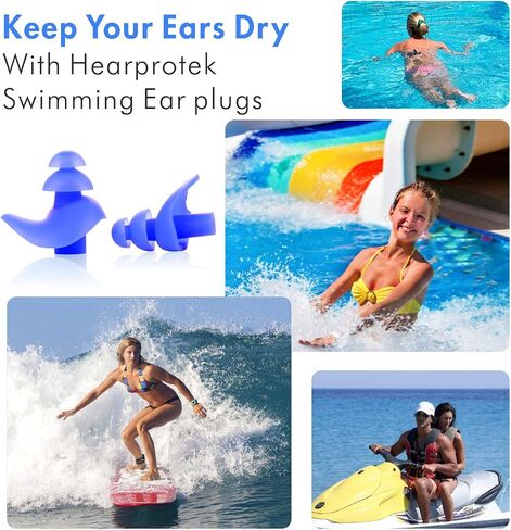 Hearprotek Upgraded Design Silicone Swimming Earplugs, 2 Pairs Waterproof Reusable Ear Plugs for Swimming Showering Bathing Surfing and Other Water Sports Adult Size(Blue) in Saudi Arabia