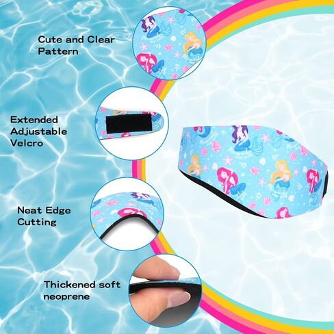 6 قطع من عصابات رأس السباحة للأطفال، أربطة حماية الأذن للسباحة قابلة للتعديل، عصابات رأس سباحة لطيفة كرتونية مقاومة للماء للفتيات السباحات من عمر 1-3 سنوات، محيط الرأس 16.5-19.3 بوصة in Kuwait