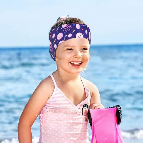 6 قطع من عصابات رأس السباحة للأطفال، أربطة حماية الأذن للسباحة قابلة للتعديل، عصابات رأس سباحة لطيفة كرتونية مقاومة للماء للفتيات السباحات من عمر 1-3 سنوات، محيط الرأس 16.5-19.3 بوصة in Kuwait