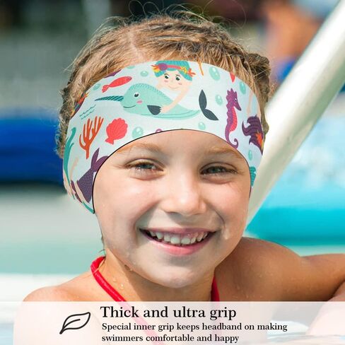 6 قطع من عصابات رأس السباحة للأطفال، أربطة حماية الأذن للسباحة قابلة للتعديل، عصابات رأس سباحة لطيفة كرتونية مقاومة للماء للفتيات السباحات من عمر 1-3 سنوات، محيط الرأس 16.5-19.3 بوصة in Kuwait