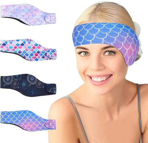 4 قطع عصابات رأس للسباحة للبالغين، عصابات رأس للسباحة قابلة للتعديل لحماية الأذن، عصابات رأس للسباحة مقاومة للماء على شكل رسوم كرتونية لطيفة للسباحات من سن 8 سنوات فما فوق، محيط الرأس 21.7-23.6 بوصة in Kuwait