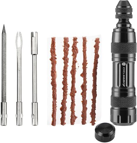 Bicycle Tubeless Tire Repair Kit Bike Tire Plug Tool Aluminium Alloy Portable Bike Repair Puncture Kit for Fix a Puncture or Flat Fast Tackle Set with 5 Rubber Strips and 3 Tire Repair Drills in Saudi Arabia