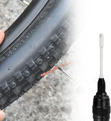Bicycle Tubeless Tire Repair Kit Bike Tire Plug Tool Aluminium Alloy Portable Bike Repair Puncture Kit for Fix a Puncture or Flat Fast Tackle Set with 5 Rubber Strips and 3 Tire Repair Drills in Saudi Arabia