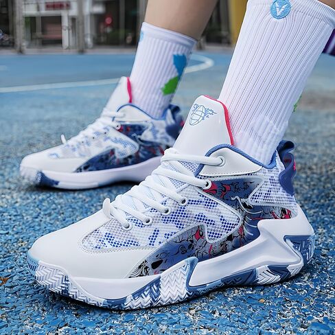 Qiucdzi Mens Basketball Shoes Non-Slip Breathable Outdoor Sneakers Fashion Graffiti Sports Training Shoes for Running Walking in Saudi Arabia
