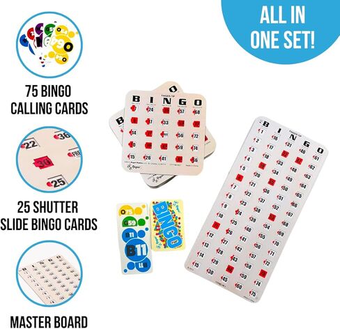 Regal Bingo Finger-Tip Shutter Bingo Cards Set w/Sliding Windows - 10 Bingo Shutter Cards, 75 Reusable Calling Cards, 1 Master Board - Ideal for Family Fun Night - No Chips & Daubers Needed - Green in Kuwait