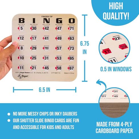 Regal Bingo Finger-Tip Shutter Bingo Cards Set w/Sliding Windows - 10 Bingo Shutter Cards, 75 Reusable Calling Cards, 1 Master Board - Ideal for Family Fun Night - No Chips & Daubers Needed - Green in Kuwait