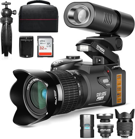 33MP DSLR Photography Camera Kit with Autofocus and 1080P HD - Ideal Vlogging Camera, Includes 24X Telephoto and 0.5X Wide Angle Lenses, Perfect for Beginners in Saudi Arabia