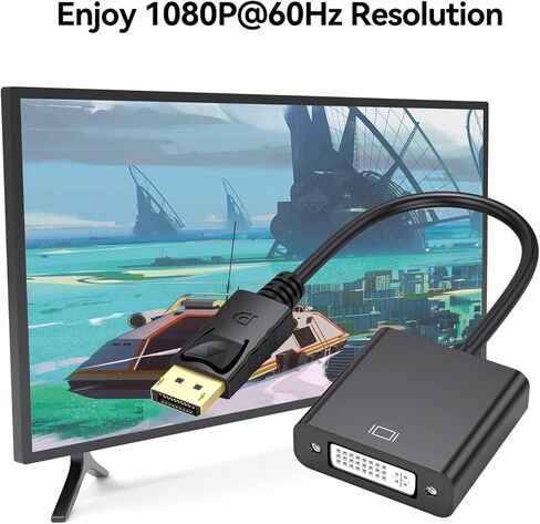 محول DisplayPort إلى DVI، محول DisplayPort إلى DVI-D ذكر إلى أنثى متوافق مع Lenovo، Dell، HP مع الكمبيوتر، سطح المكتب، الكمبيوتر المحمول، الكمبيوتر الشخصي، الشاشة، جهاز العرض in Kuwait