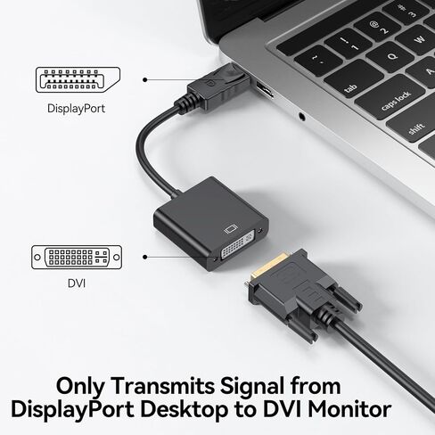 محول DisplayPort إلى DVI، محول DisplayPort إلى DVI-D ذكر إلى أنثى متوافق مع Lenovo، Dell، HP مع الكمبيوتر، سطح المكتب، الكمبيوتر المحمول، الكمبيوتر الشخصي، الشاشة، جهاز العرض in Kuwait