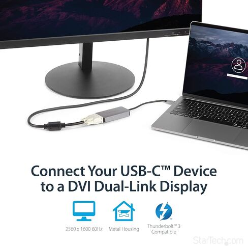 محول StarTech.com USB C إلى DVI - أسود - 1920x1200 - محول فيديو USB من النوع C لشاشة / شاشة / جهاز عرض DVI D - الإصدار المطور هو CDP2DVIEC (CDP2DVI) in Saudi Arabia