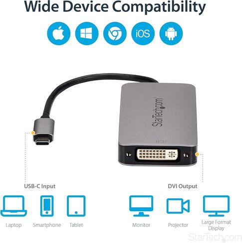 محول StarTech.com USB C إلى DVI - أسود - 1920x1200 - محول فيديو USB من النوع C لشاشة / شاشة / جهاز عرض DVI D - الإصدار المطور هو CDP2DVIEC (CDP2DVI) in Saudi Arabia