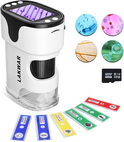 مجهر رقمي محمول من LAKWAR للأطفال والكبار، مجهر محمول بجيب 200 ~ 1000X مع مجموعة شرائح، التقاط الصور والفيديو مع شاشة HD 2 بوصة وبطاقة SD صغيرة 32 جيجا in Kuwait