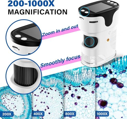 مجهر رقمي محمول من LAKWAR للأطفال والكبار، مجهر محمول بجيب 200 ~ 1000X مع مجموعة شرائح، التقاط الصور والفيديو مع شاشة HD 2 بوصة وبطاقة SD صغيرة 32 جيجا in Kuwait