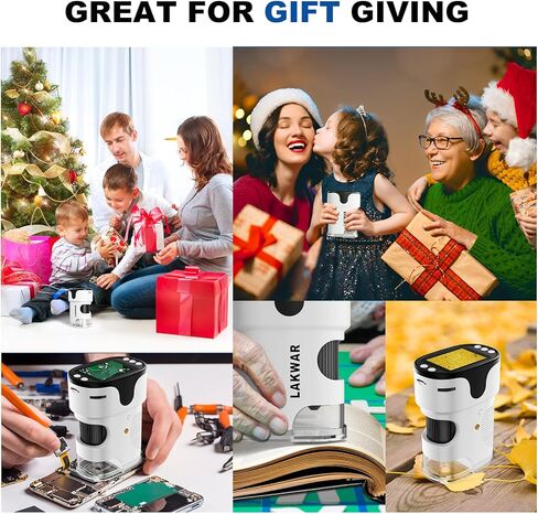 مجهر رقمي محمول من LAKWAR للأطفال والكبار، مجهر محمول بجيب 200 ~ 1000X مع مجموعة شرائح، التقاط الصور والفيديو مع شاشة HD 2 بوصة وبطاقة SD صغيرة 32 جيجا in Kuwait