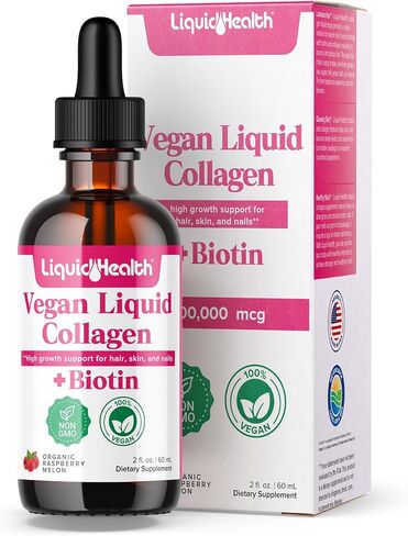 LIQUIDHEALTH 100% كولاجين نباتي بالإضافة إلى البيوتين 100.000 ميكروجرام قطرات سائلة - كولاجين سائل نباتي للنساء والرجال - نمو الشعر والأظافر، صحة البشرة، يعزز عملية التمثيل الغذائي - غير معدل وراثيًا، خالي من السكر (2 أونصة) in Saudi Arabia