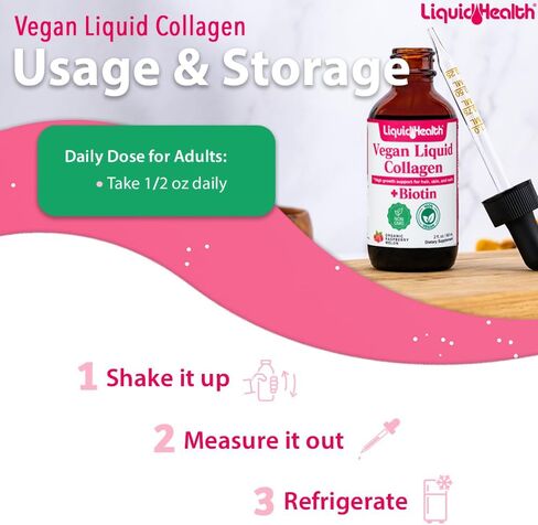 LIQUIDHEALTH 100% كولاجين نباتي بالإضافة إلى البيوتين 100.000 ميكروجرام قطرات سائلة - كولاجين سائل نباتي للنساء والرجال - نمو الشعر والأظافر، صحة البشرة، يعزز عملية التمثيل الغذائي - غير معدل وراثيًا، خالي من السكر (2 أونصة) in Saudi Arabia