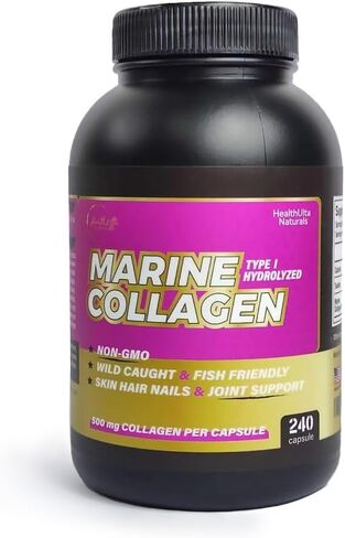 Marine Collagen Capsules Type I Hydrolyzed, 500mg/240 Capsules Wild-Caught, Fish Friendly, Supplement for Men and Women, Joint Support Health, Skin, Hair & Nails, Paleo, Unflavored in Saudi Arabia