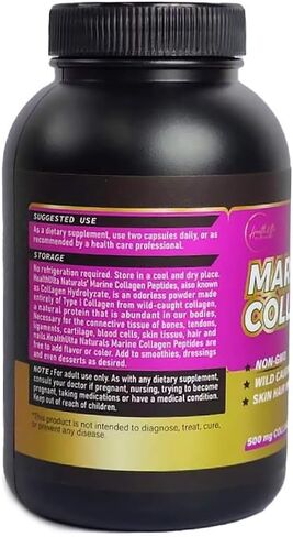 Marine Collagen Capsules Type I Hydrolyzed, 500mg/240 Capsules Wild-Caught, Fish Friendly, Supplement for Men and Women, Joint Support Health, Skin, Hair & Nails, Paleo, Unflavored in Saudi Arabia