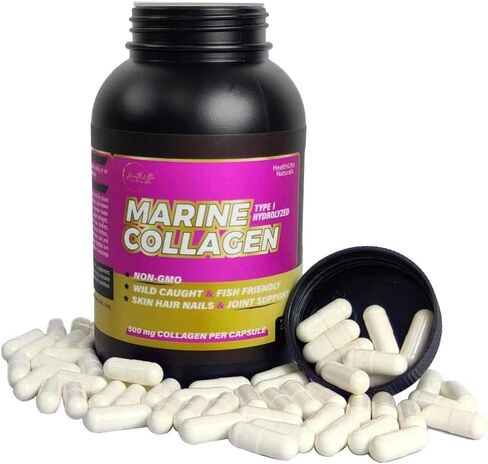 Marine Collagen Capsules Type I Hydrolyzed, 500mg/240 Capsules Wild-Caught, Fish Friendly, Supplement for Men and Women, Joint Support Health, Skin, Hair & Nails, Paleo, Unflavored in Saudi Arabia