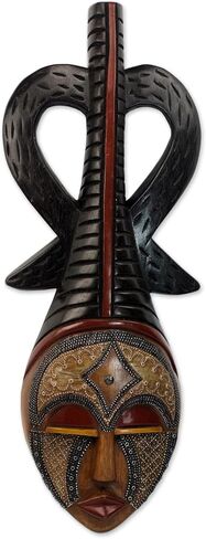NOVICA Decorative Wood Mask, Black Brown in Saudi Arabia