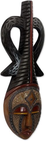 NOVICA Decorative Wood Mask, Black Brown in Saudi Arabia