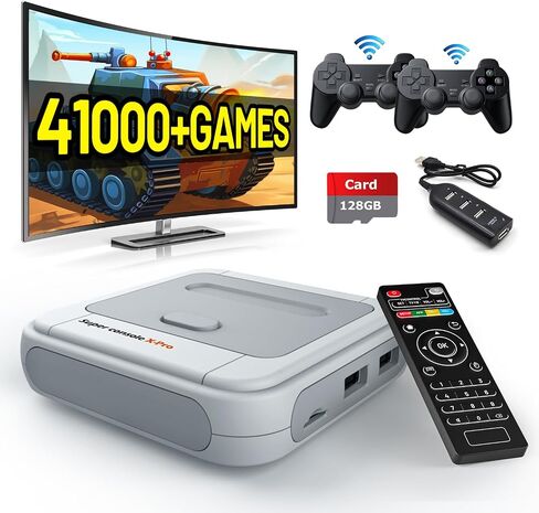وحدة تحكم ألعاب Kinhank Retro، نظام ألعاب Super Console X Pro مدمج أكثر من 41,000 لعبة فيديو، وحدة تحكم محاكي الألعاب مع أكثر من 50 محاكيًا، دعم إخراج 4K HD/AV (128 جيجا)، LAN/WIFI، 2 لوحة ألعاب، أفضل الهدايا in Kuwait