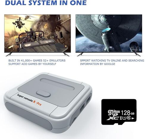 وحدة تحكم ألعاب Kinhank Retro، نظام ألعاب Super Console X Pro مدمج أكثر من 41,000 لعبة فيديو، وحدة تحكم محاكي الألعاب مع أكثر من 50 محاكيًا، دعم إخراج 4K HD/AV (128 جيجا)، LAN/WIFI، 2 لوحة ألعاب، أفضل الهدايا in Kuwait